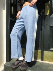Linen Stripe Crop Racer Pant in Cornflower