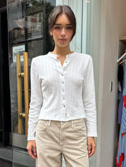 Shalyse Pointelle Long Sleeve Top in White