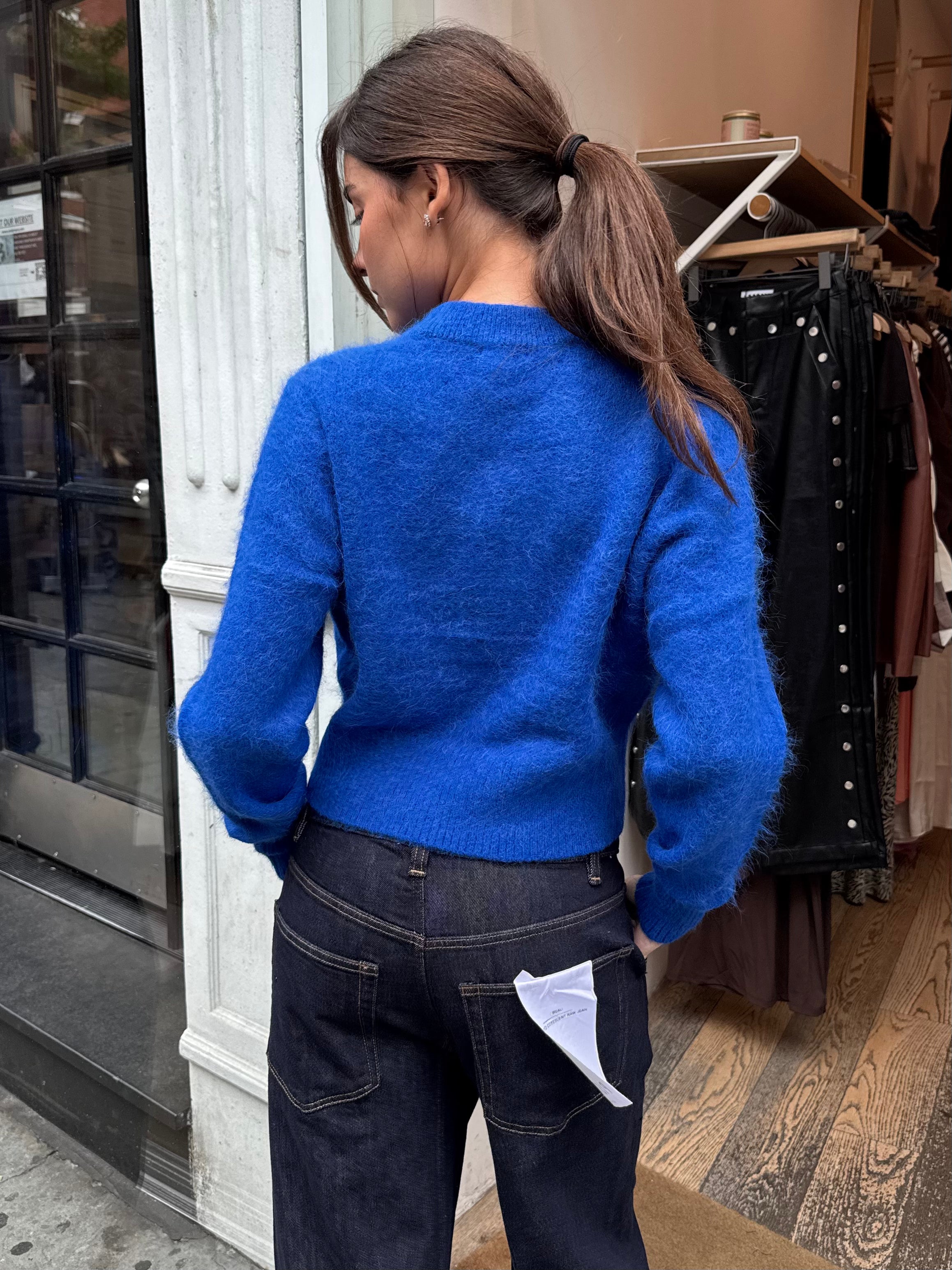 Sara Shrunken Crewneck Sweater in Azure