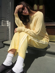 Linen Stripe Crop Racer Pant in Butter