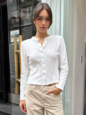 Shalyse Pointelle Long Sleeve Top in White