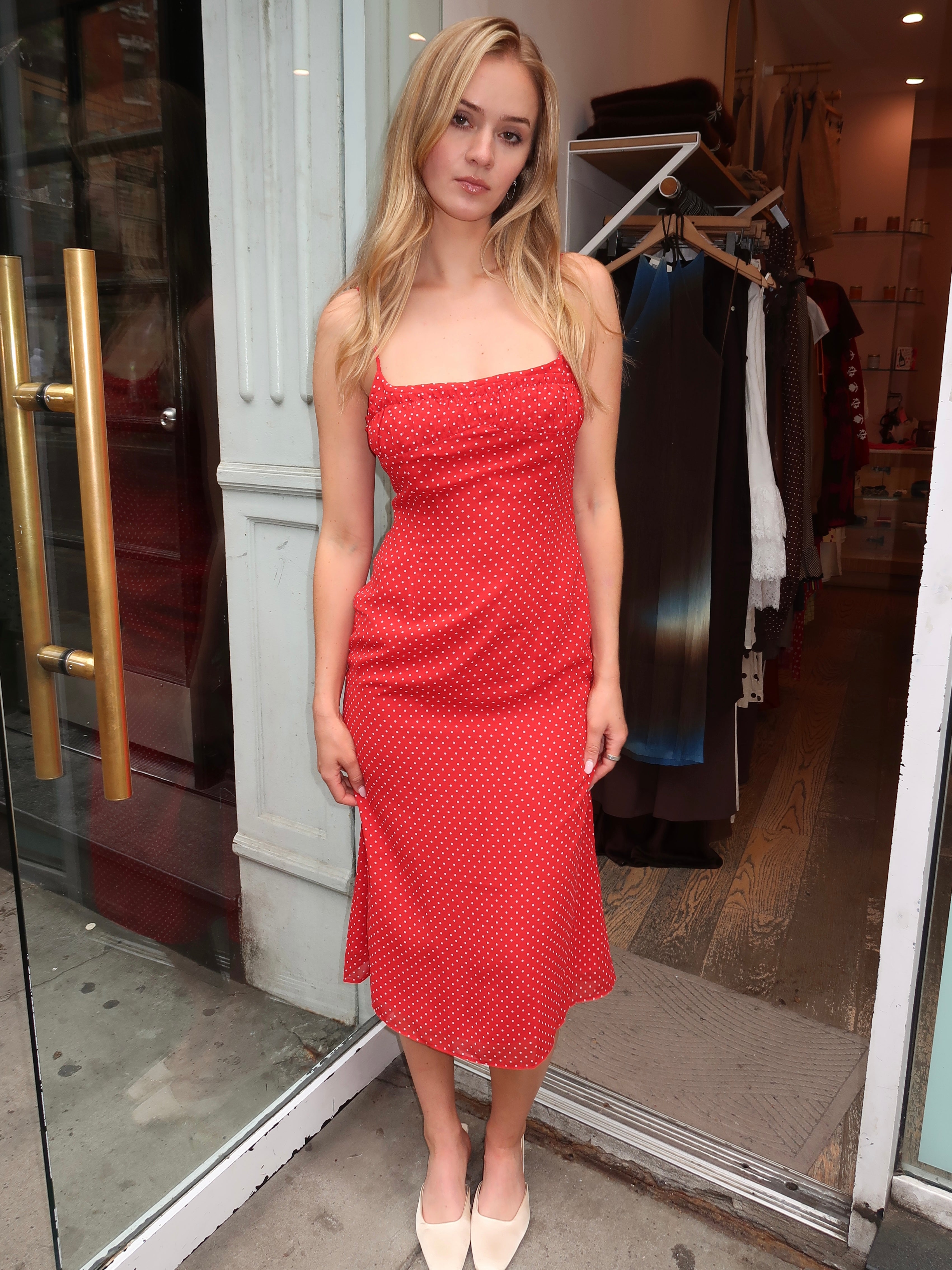 Lyons Midi Dress in Red Dot