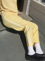 Linen Stripe Crop Racer Pant in Butter