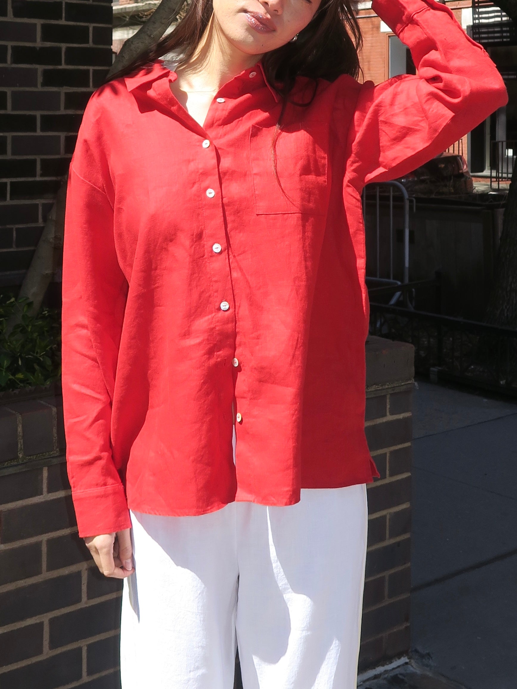 Linen Relaxed Shirt in Bell Pepper