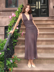 Juna Mesh Maxi Dress in Black Mini Dot