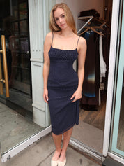 Lyons Midi Dress in Navy Dot