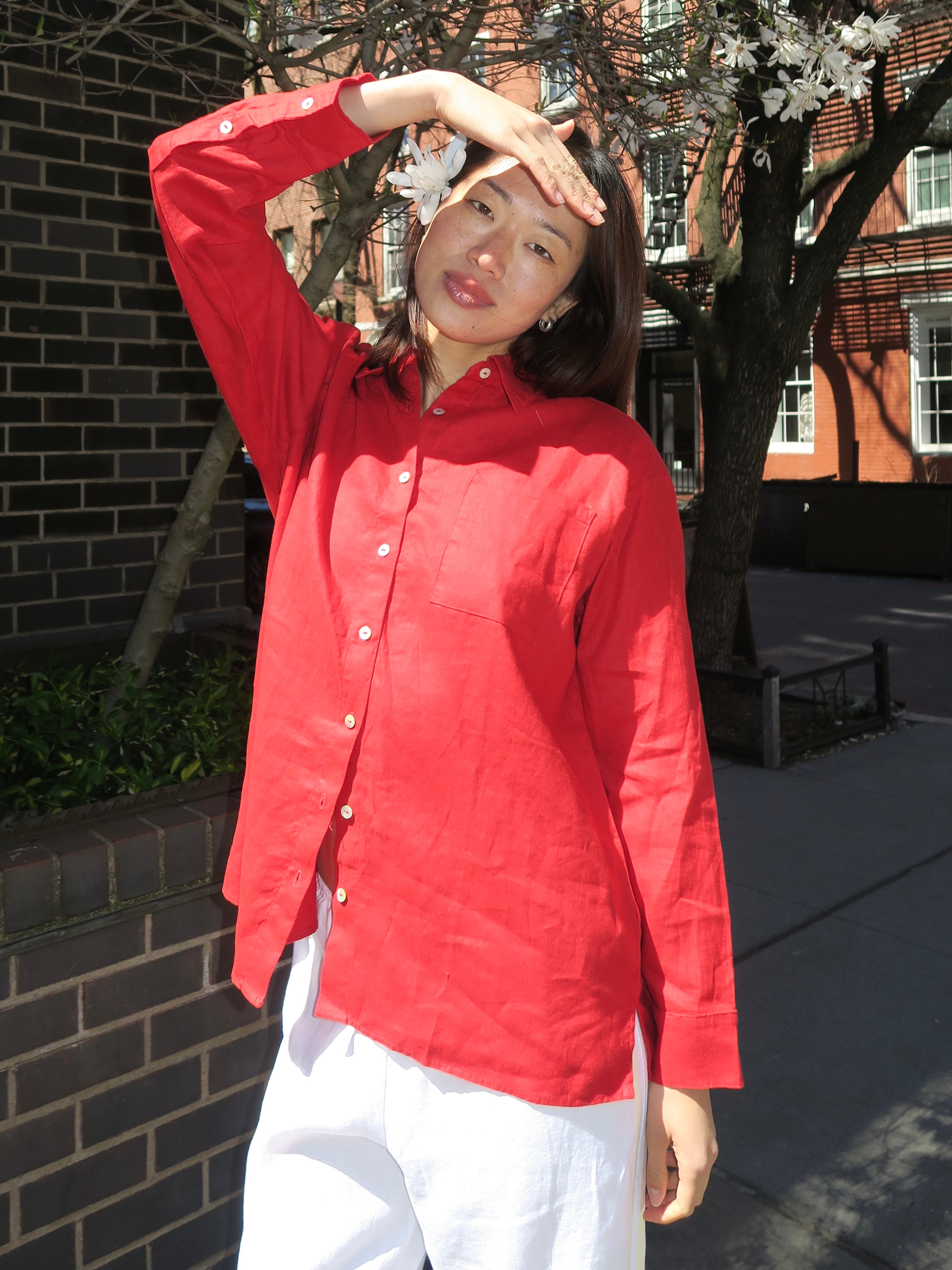 Linen Relaxed Shirt in Bell Pepper