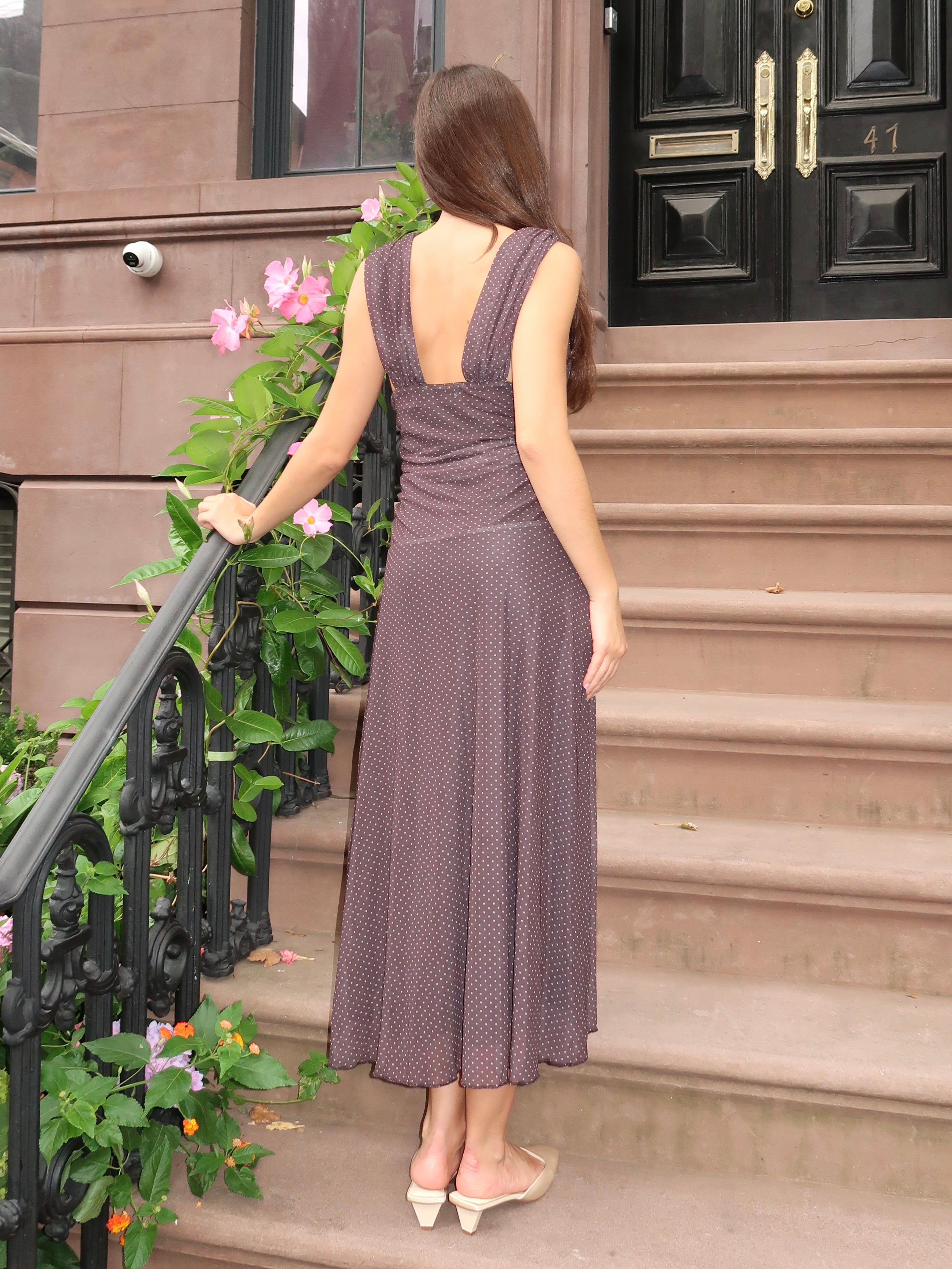 Juna Mesh Maxi Dress in Black Mini Dot
