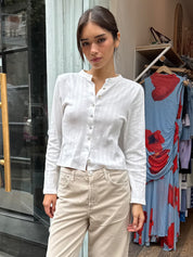 Shalyse Pointelle Long Sleeve Top in White