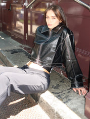 Neo Faux Leather Stitch Jacket in Black