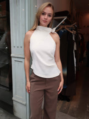 Ryker Halter Knot Top in Cream