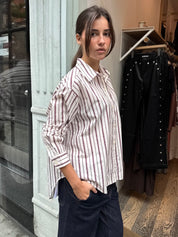 Finlay Oversized Button Up in Claret Stripe