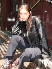 Neo Faux Leather Stitch Jacket in Black