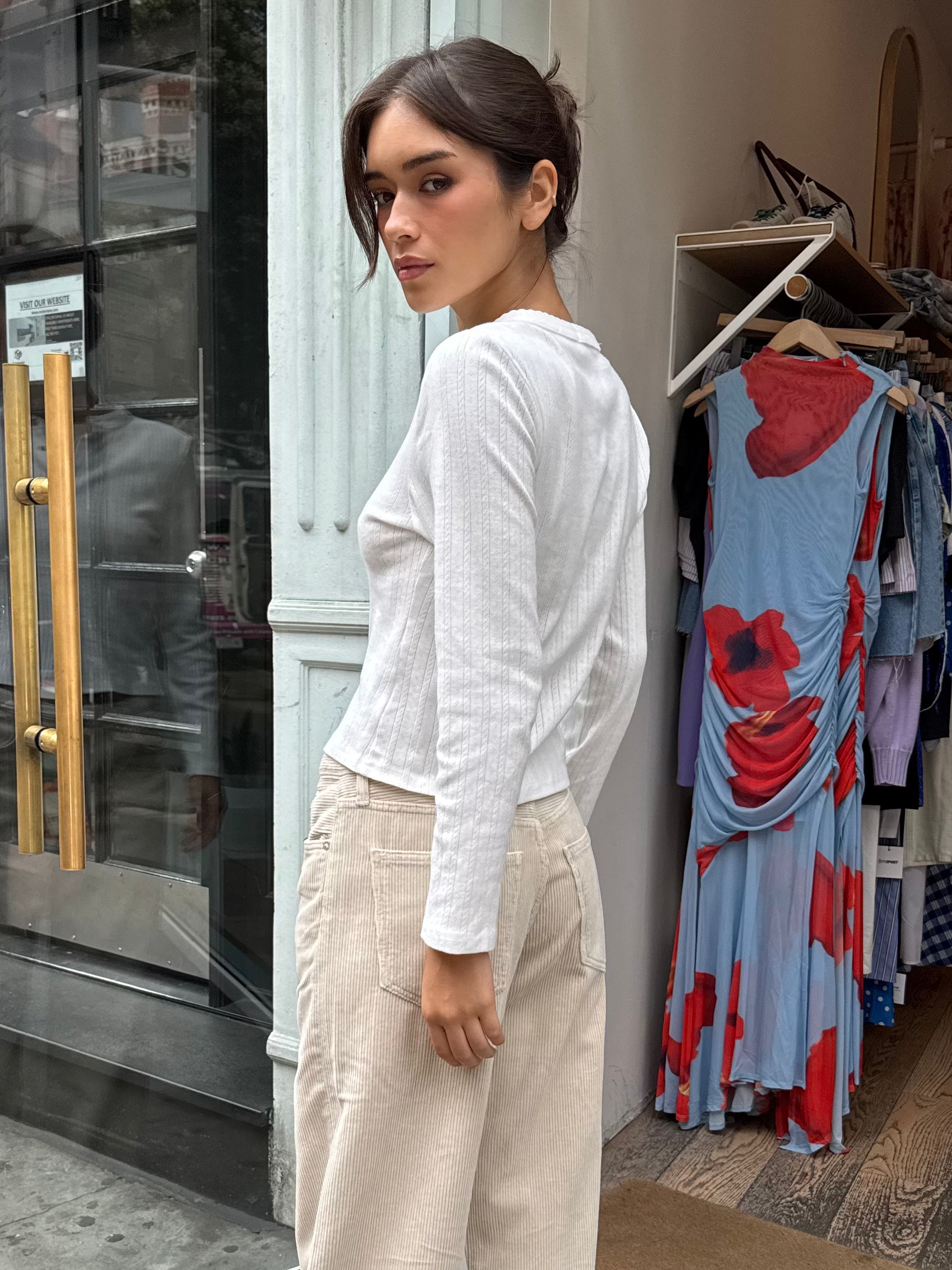 Shalyse Pointelle Long Sleeve Top in White
