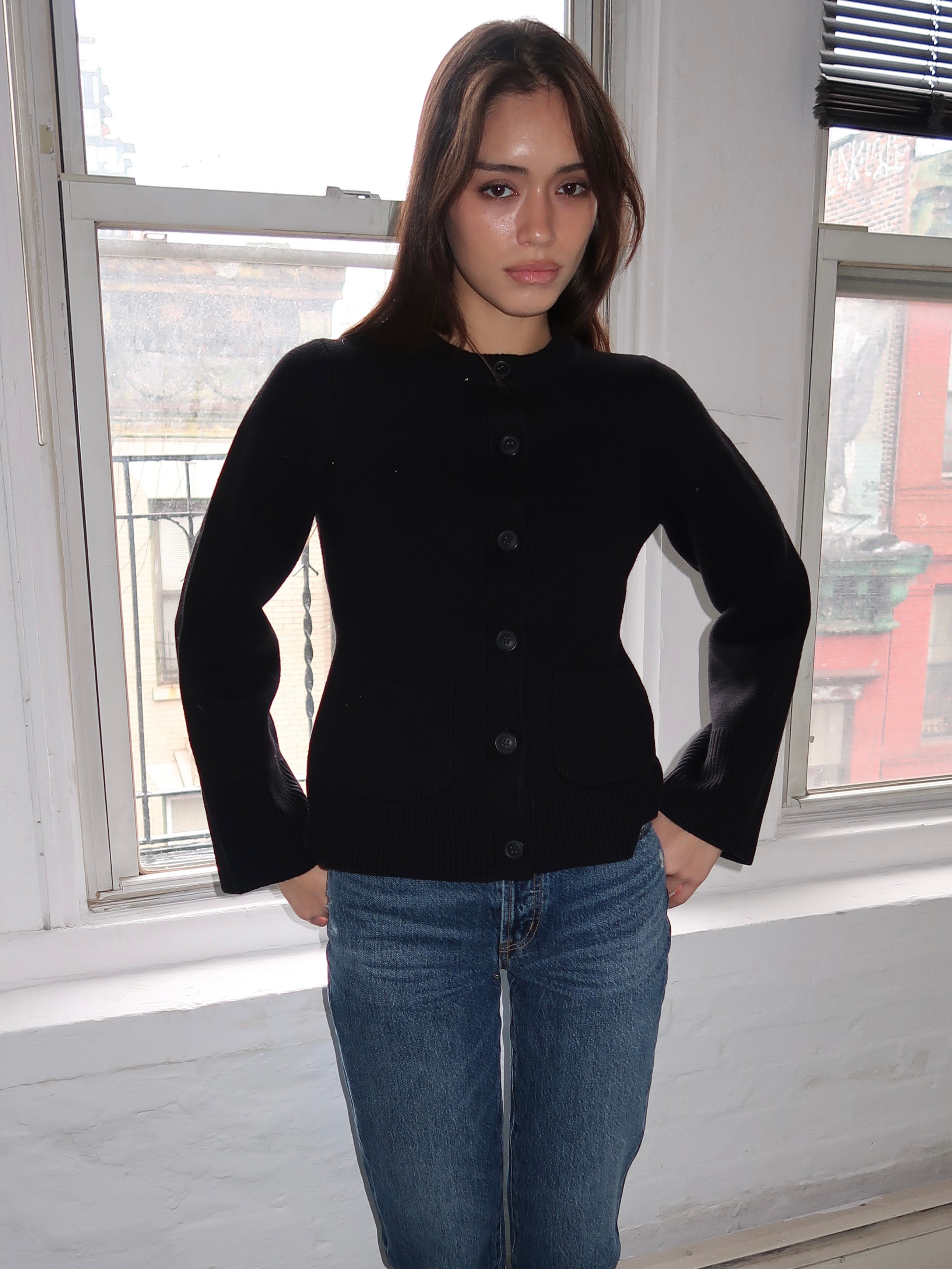 Dani Cinched Waist Cardigan in Noir