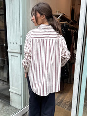 Finlay Oversized Button Up in Claret Stripe