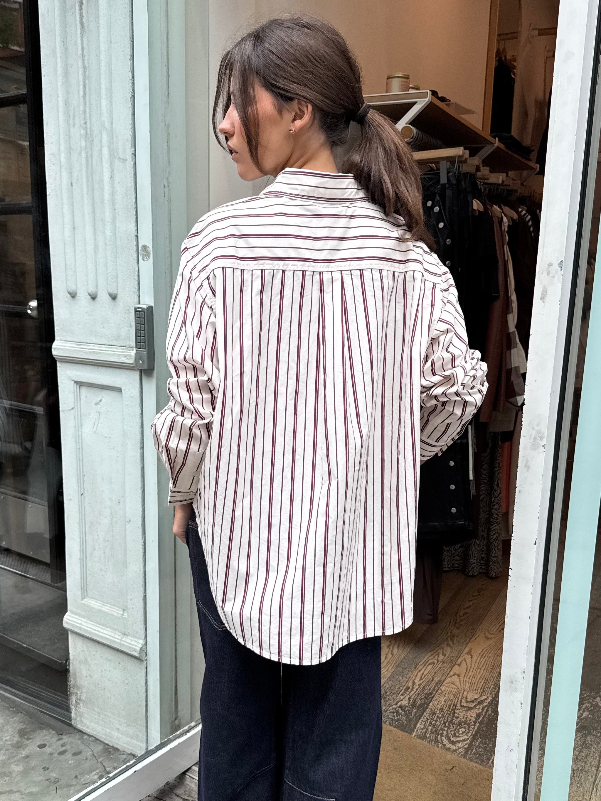 Finlay Oversized Button Up in Claret Stripe