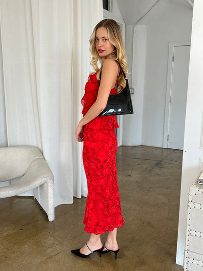 Ruby Maxi Skirt in Red Floral