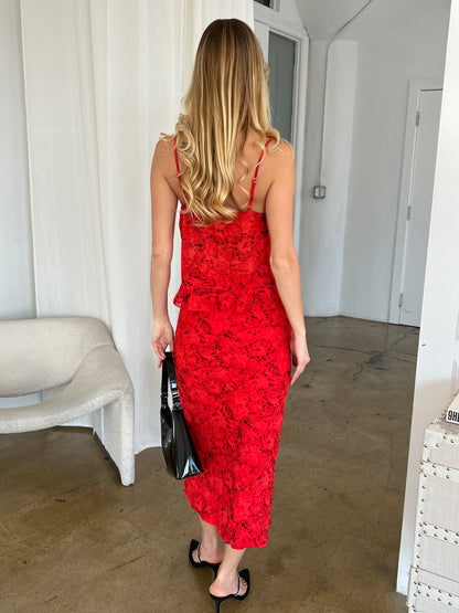 Ruby Maxi Skirt in Red Floral
