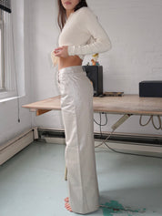 Tate High Rise Bowed Wide Leg in Champagne Luster