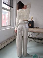 Tate High Rise Bowed Wide Leg in Champagne Luster