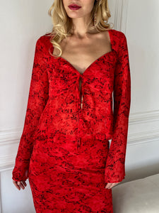 Scarlett Tie Front Top in Red Floral