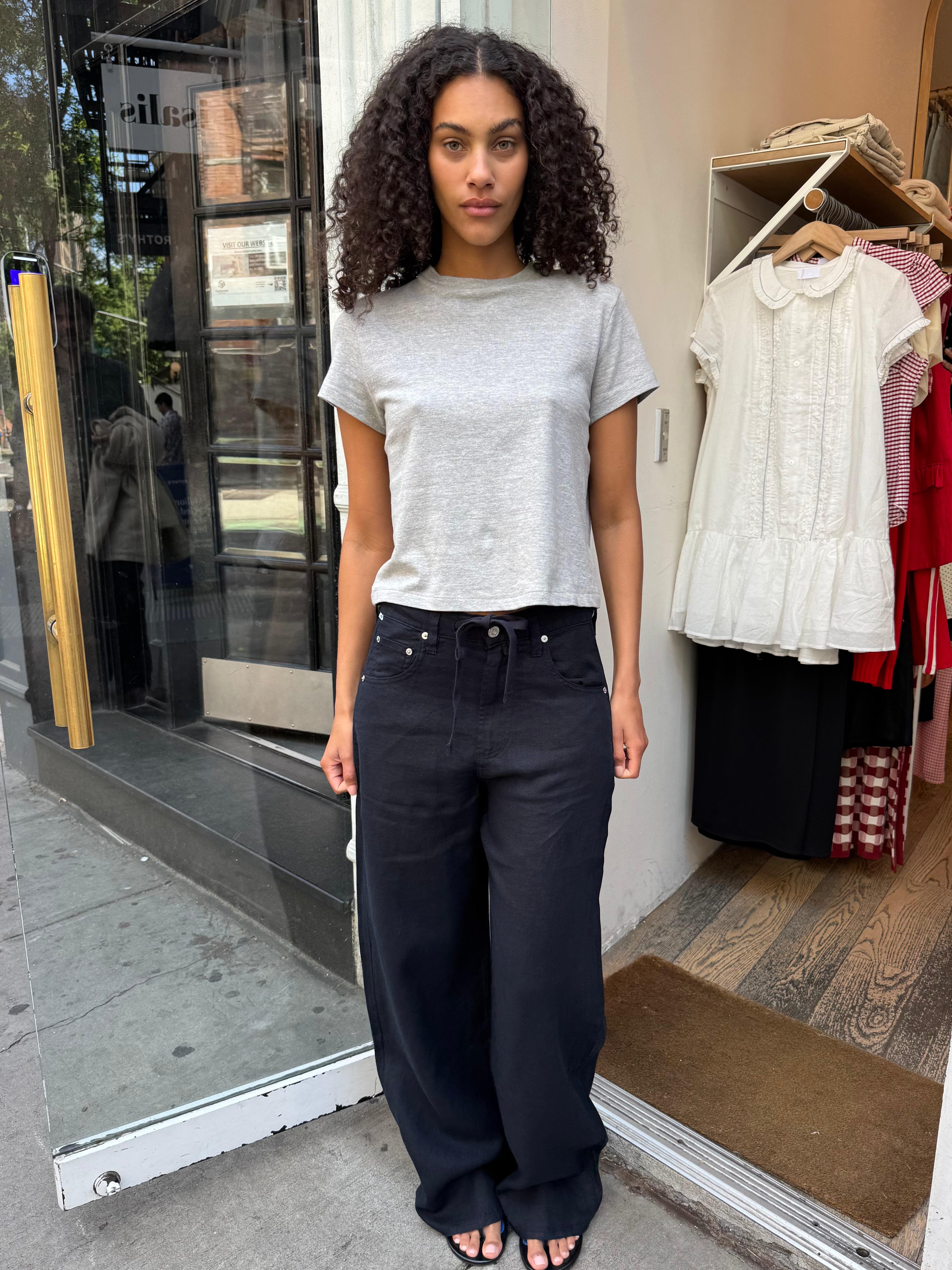 Brynn Drawstring Trouser in Linen True Navy
