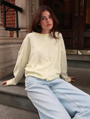 Pisces Button Down Cardigan in Mini Yellow Stripe