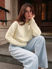 Pisces Button Down Cardigan in Mini Yellow Stripe