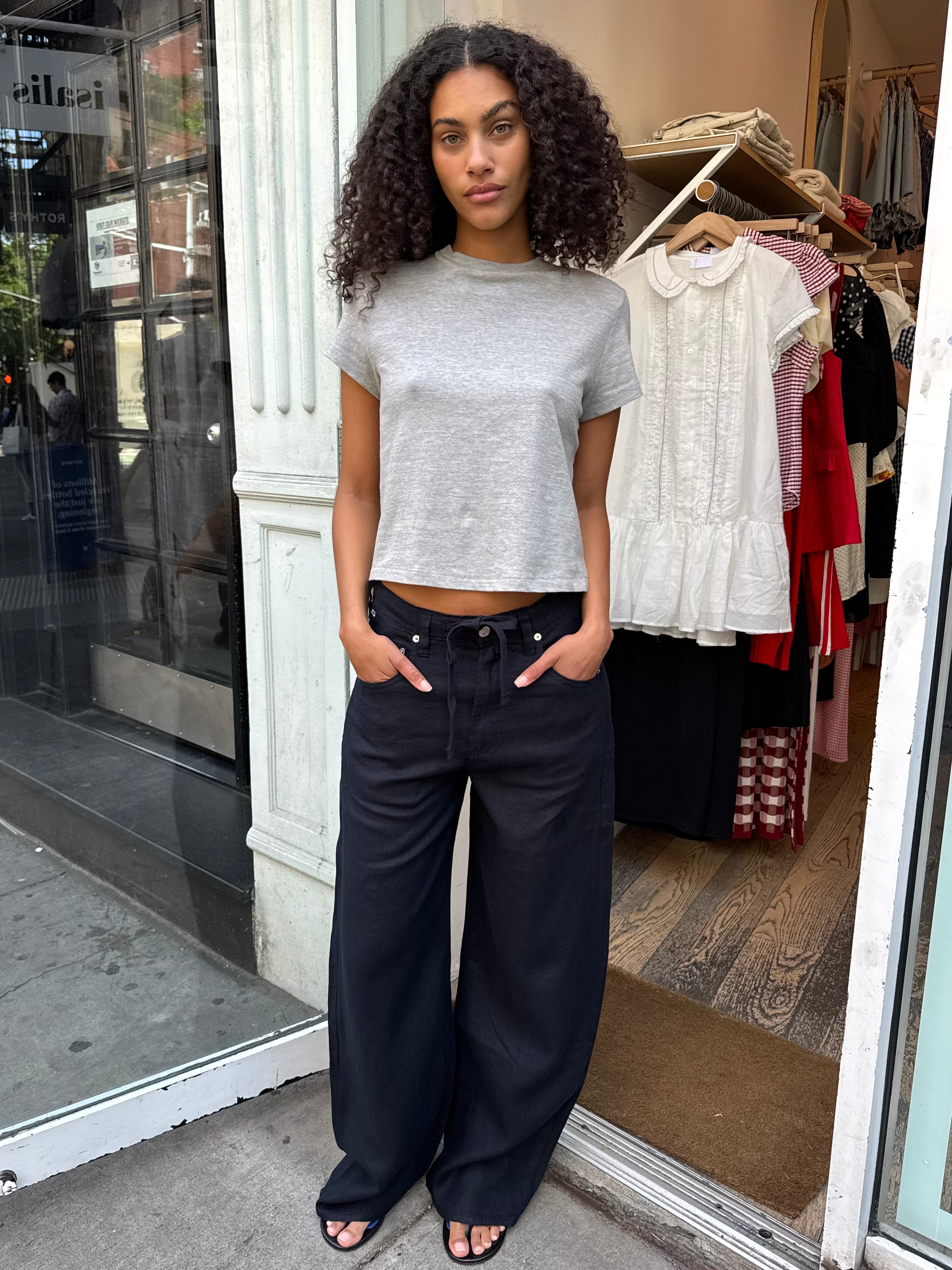 Brynn Drawstring Trouser in Linen True Navy