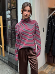 The Stripe Jersey Turtleneck in Oxblood