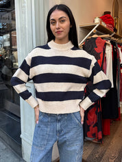 Zoe Cotton Sweater in Navy Stripe