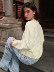Pisces Button Down Cardigan in Mini Yellow Stripe