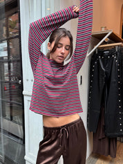The Stripe Jersey Turtleneck in Oxblood