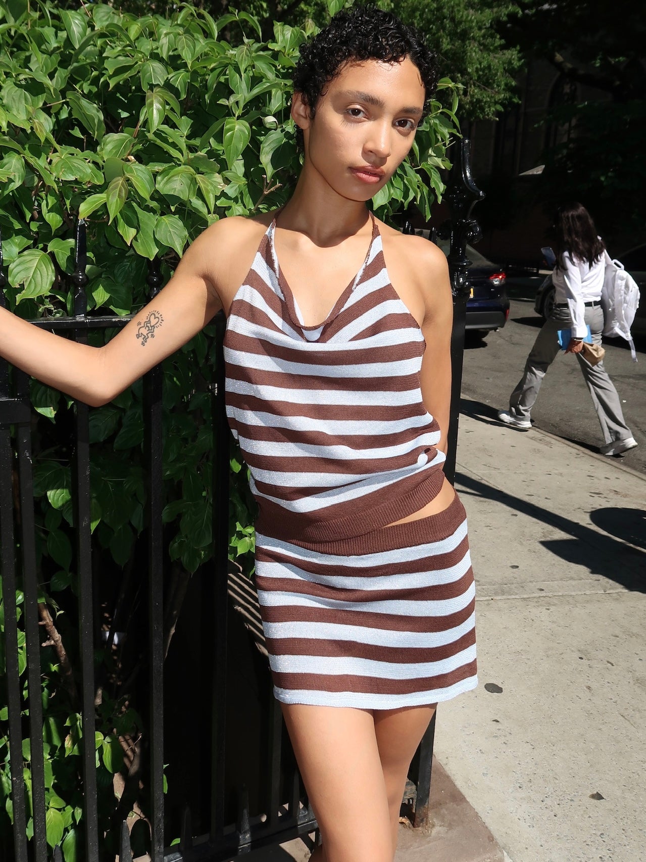 Marissa Halter Top & Mini Skirt Set in Blue Stripe