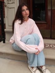 Pisces Button Down Cardigan in Mini Pink Stripe