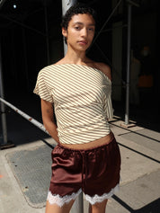 Poppy Cowl Neck Top in Yellow Brown Stripe