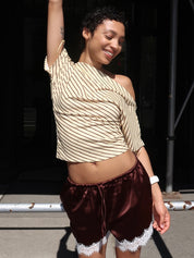Poppy Cowl Neck Top in Yellow Brown Stripe