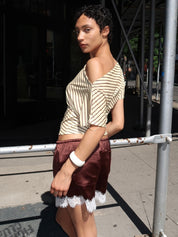 Poppy Cowl Neck Top in Yellow Brown Stripe