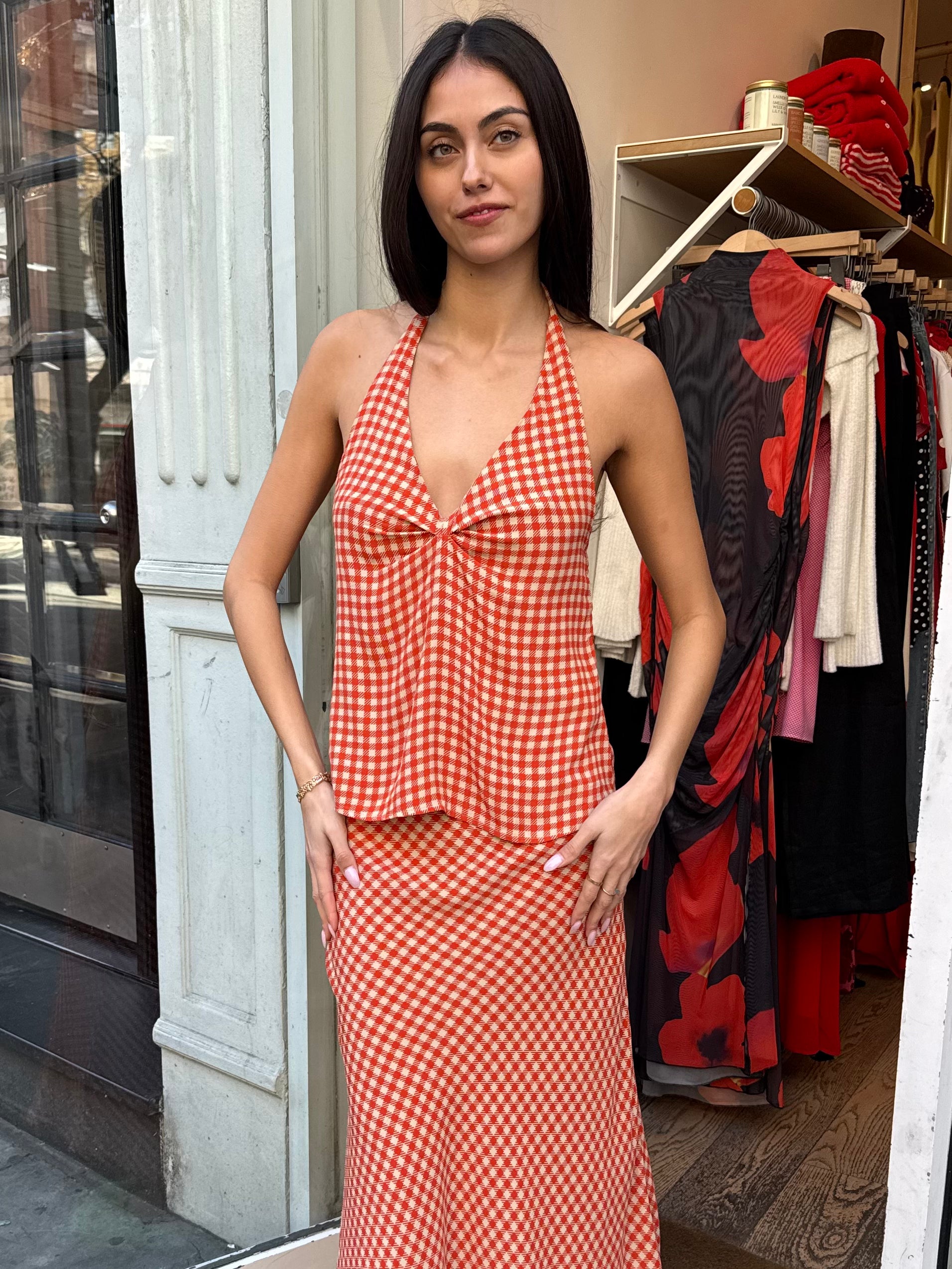 Halter Top in Gingham/Red