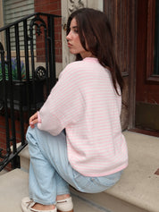 Pisces Button Down Cardigan in Mini Pink Stripe