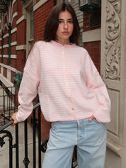 Pisces Button Down Cardigan in Mini Pink Stripe
