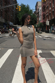 Cupro Jersey Mini Dress in Smokey Olive