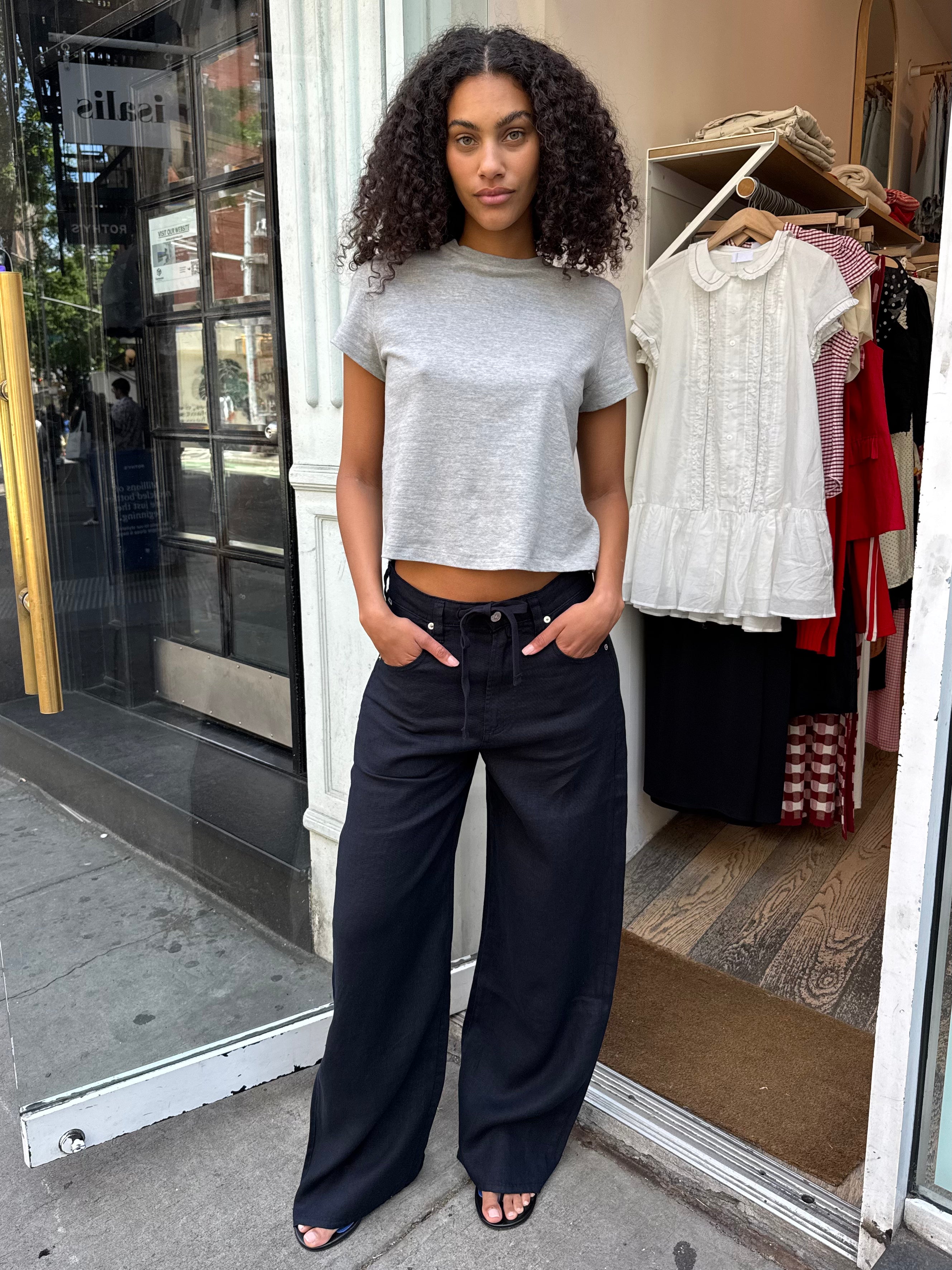 Brynn Drawstring Trouser in Linen True Navy