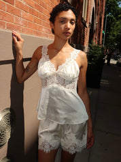 Paris Satin Lace Top in Cream