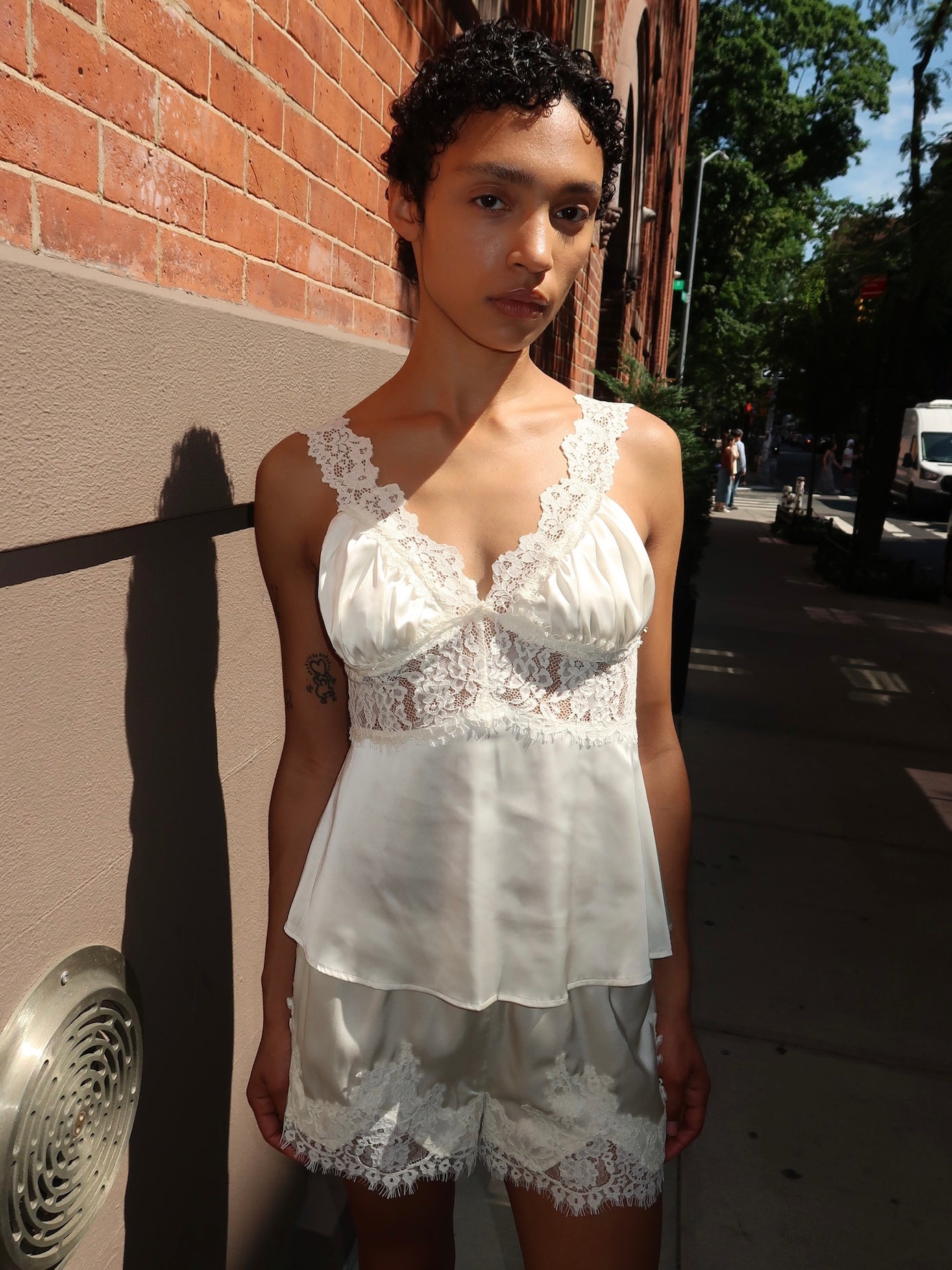 Paris Satin Lace Top in Cream