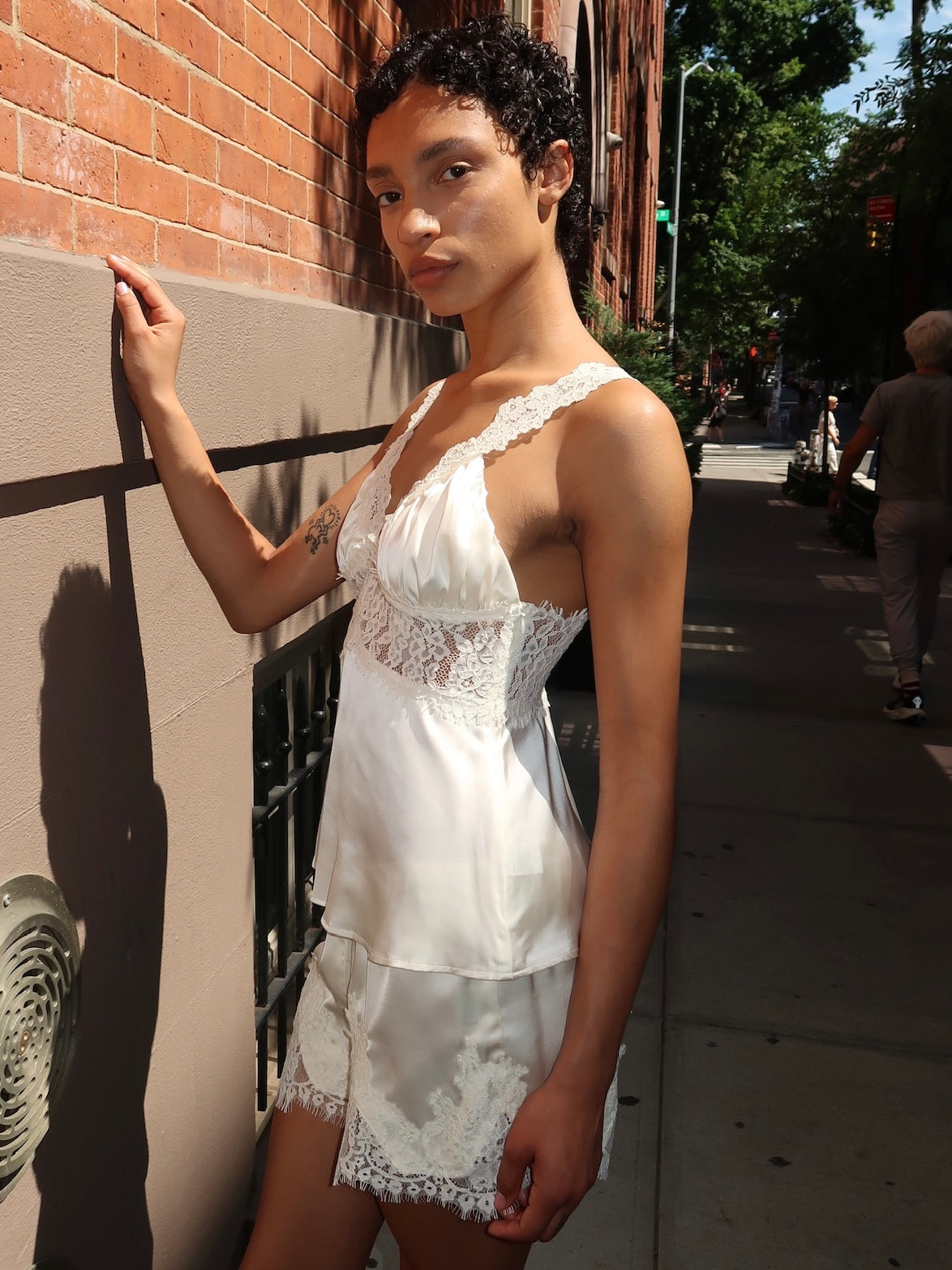 Paris Satin Lace Top in Cream