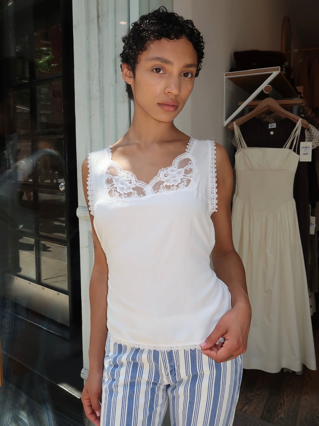Penelope Lace Trim Top in White