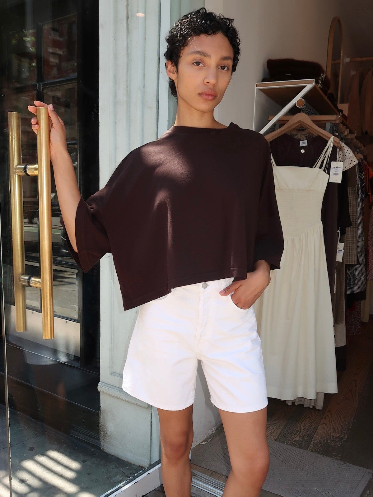 Crop Cape Tee in Chocolate
