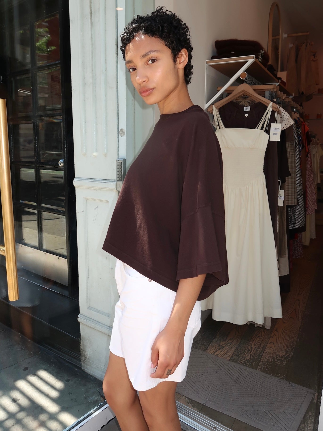 Crop Cape Tee in Chocolate